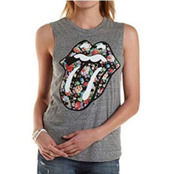 Bravado Tops - Rolling Stones Tongue Floral Muscle tank Bravado